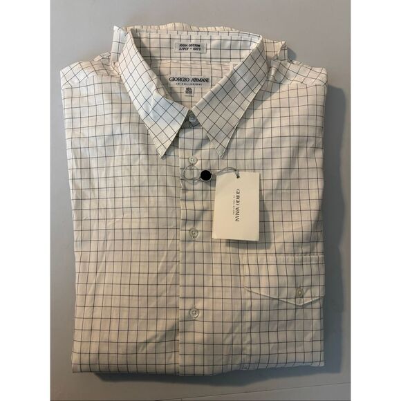 Giorgio Armani Black White Check Plaid Button Down Dress Shirt - Picture 2 of 9